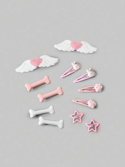 Kawaii 12pcs Random Style Cute Wing Bone & Star Hairpins Valentines Hair Clips Claw Clips Hair Claws Hair Slide Hair Barrettes