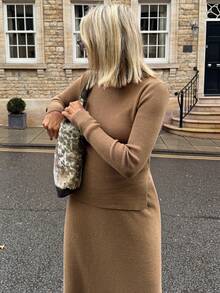 Vivie Lora 2pcs Women Solid Color Tight Fitting Sweater Set, Autumn/Winter - Khaki - View 3