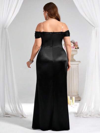 Coutiva Váy dạ hội trễ vai đính sequin cỡ lớn