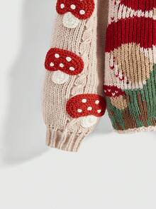 ROMWE Fairycore Pull ample en tricot lâche avec broderie de champignon, grande taille - Nude - Voir 2