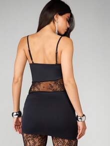 MISSGUIDED Halter Bustier Bodycon Mini Dress With Lace Waist Panel Cutout Details - Black - View 2