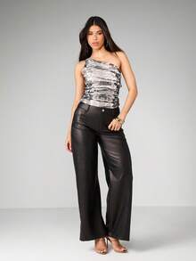 MISSGUIDED Body de mujer con un hombro, estampado animal, malla, drapeado y detalle lateral, ajuste elástico - Multicolor - View 3