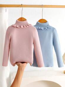 LMoss Kids 女童 LMoss 两件套立领修身休闲毛衣，秋季，百搭日常穿着，适合冬季穿着。 - 淺藍色 - 查看 7
