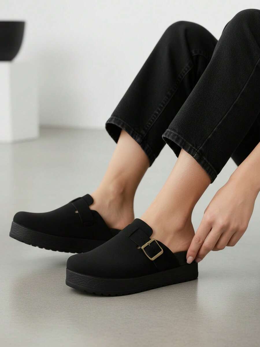 Zuecos sandalia mujer 2025 - Negras de moda con suela gruesa, ligera y cómoda |  Otoño-Invierno para playa, hogar o vacaciones - Negro - Ver 1