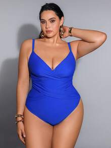 Women Plus Size Sports Swimwear - Blue - View 4