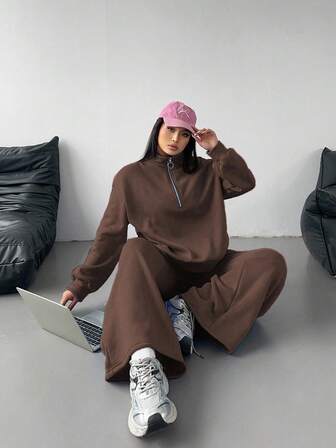 SHEIN CURVE+ 大码休闲宽松卫衣和裤子两件套