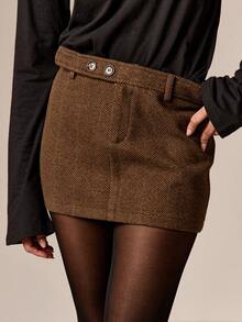 AiiRZ Gonna mini in twill con bottoni a corno, vita alta, motivo spina di pesce, stile professionale da ufficio, autunno/inverno, sofisticato classico, taglio a-line, vestibilità strutturata - Multicolore - Visualizzare 4
