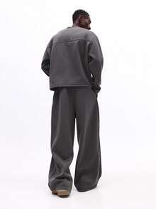SUMWON Charcoal Crew Neck Sweatshirt And Wide Leg Sweatpants Co Ord Set Oversized Fit Loungewear Winter Comfort Tracksuit Plain - Army Green - View 2