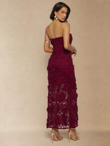 Silquee 女士优雅派对3D立体花卉装饰无肩带连衣裙