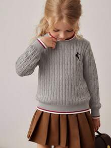 PrepCrw Sweater Rajut Kabel Bordir Lengan Panjang Kerah Bulat Cocok untuk Musim Semi, Musim Panas, Musim Gugur, Musim Dingin, Hadiah Natal yang Bagus untuk Anak Perempuan - Grey - View 6