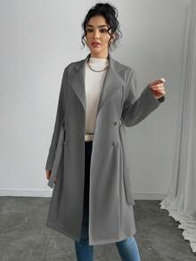 Rafferiza Petite 女士优雅纯色仿麂皮中长款常规夹克 - 深灰色 - 查看 5