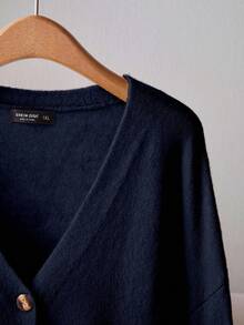 Franclia Áo khoác len cardigan cổ chữ V màu trơn cỡ lớn, thường ngày cho mùa thu/đông Áo khoác cardigan màu xanh navy dành cho nữ Áo khoác cardigan cài nút màu xanh navy dành cho nữ cỡ lớn màu hoàng hôn - Xanh đậm - Xem 6