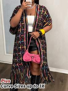 Slaydiva Áo khoác cardigan dệt kim dáng rộng tay ngắn kẻ sọc cánh dơi cỡ lớn cho nữ - Nhiều màu - Xem 5