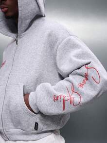 PLAYBOY X SUMWON Oversized Zip Up Hoodie With Iconic Bunny Logo Print Full Back Design Casual Streetwear Sweatshirt Winter Fall Fashion - Grey - View 3