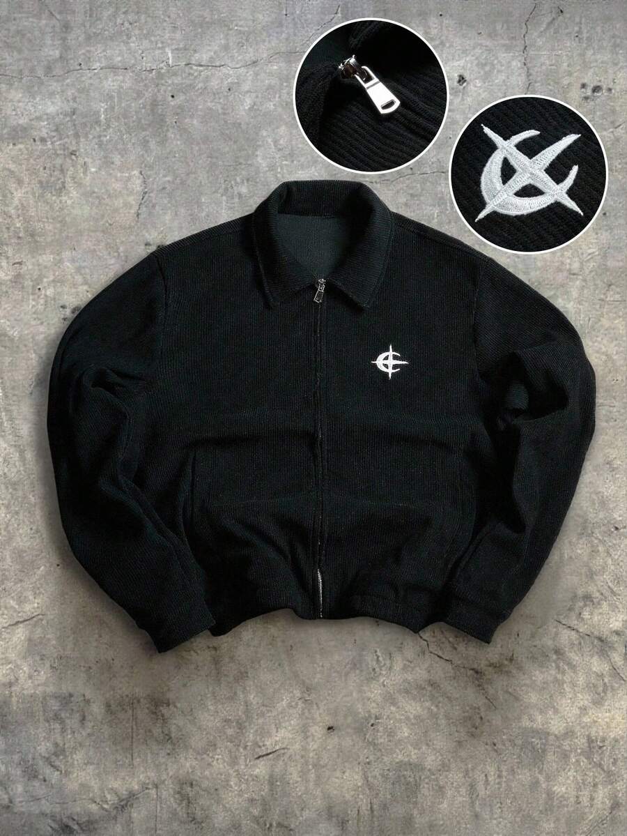 Manfinity EMRG 加大码男士休闲黑色灯芯绒夹克，街头风，朋友装，情侣装，宽松版型，男士款，印花，日系风格，男女皆宜，我爱我的女朋友