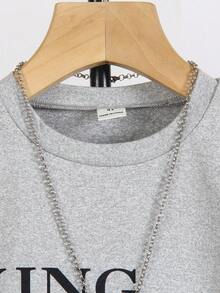 SHEIN 4-7岁儿童春秋季两件套，长袖上衣印有字母图案，圆领设计，休闲运动裤，适合上学、通勤、运动、度假、圣诞节、万圣节等场合。 - 藍色 - 查看 7
