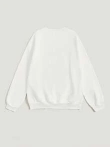 INAWLY 女式休闲标语与心形刺绣圆领长袖羊毛运动衫，秋冬 - 白色 - 查看 2