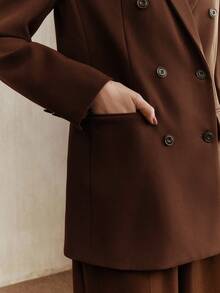 Anewsta Urban Chic Commuter Striped Contrast Color Cuffed Long Sleeve Women Blazer Jacket - Brown - View 4