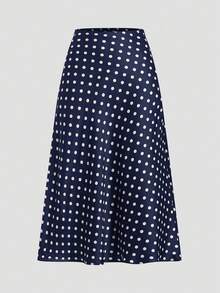 Firerie Plus Size Polka Dot Casual Versatile Women Skirt - Blue - View 1