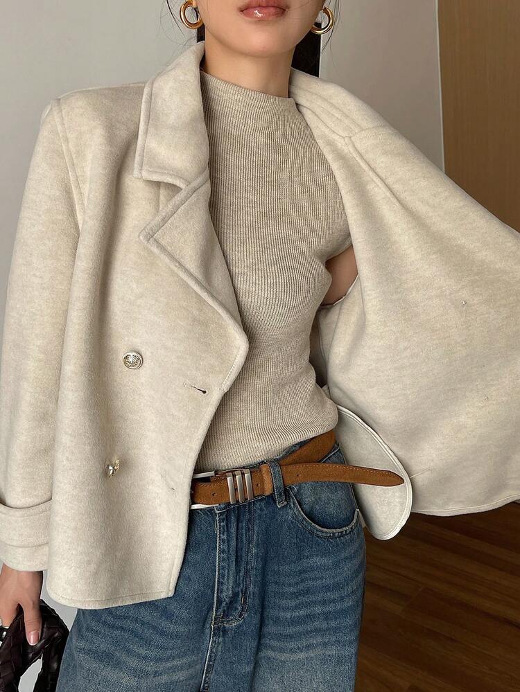 Women's Casual Minimalist Long Sleeve Wool Blend Overcoats, Autumn/Winter Business Casual Woman