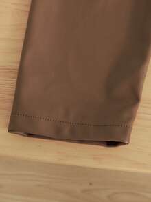 SHEIN 2-Piece Tween Girls Casual Solid Color Long Sleeve Cropped Leather Jacket And Floral Print Dress Set, Suitable For Autumn And Winter Outdoor Activities, Travel, Daily Wear, Leisure, Vacation And Party - Coffee Brown - View 4