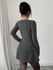 Selianne Cardigan Wanita Kasual Warna Polos dengan Kancing Depan, Musim Gugur/Dingin - Dark Grey - View 2