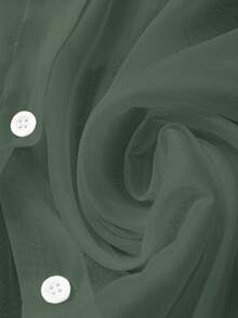 GlowEve CURVE 休闲白色透明衬衫，带蝴蝶结装饰 - 綠色 - 查看 3