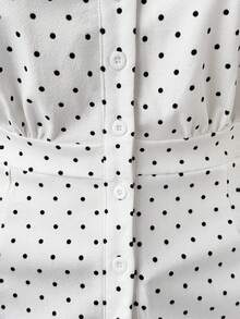 Sunspun Vintage French Style Casual Polka Dot Print Long Sleeve Women Shirt Polka Dot Shirt Women Work Blouses Business Casual Women Shirts Polka Dot Top Women Long Sleeve Shirt - White - View 5