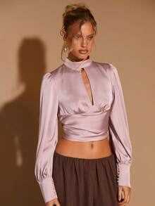 COSMINA Damen elegante Bluse mit Rüschen, Cut-Out, vielseitig für Büro und Alltag Outfit, Herbst/Winter - Altrosa - Übersicht 5