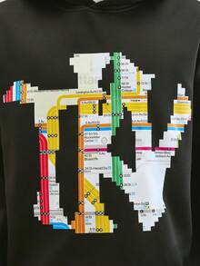 Manfinity Hypemode Men's Colorful Printed Casual Hoodie - Black - View 6