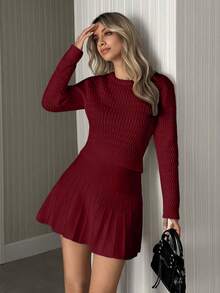 EURMUSE Women Co-Ord Sweater And Skirt 2 Pieces Set For Winter - عنابي اللون - مشاهدة 7