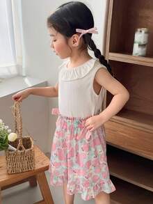 DAZY 2pcs/Set Young Girl Sleeveless Round Neck Minimalist Top And Skirt, Casual,Girls Summer Outfits Easter Vacation - White - View 7