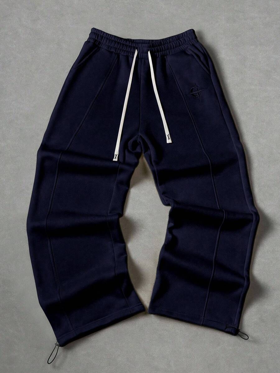 Manfinity Hypemode Young Men's Casual Street Style Embroidered Badge Sweatpants - Navy Blue - View 1