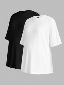 Modmama Maternity Casual Loose Fit Long T-Shirt With Round Neckline, Solid Color - Multicolor - View 10