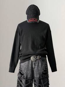 Manfinity Hypemode Men's Solid Color Basic Sweater, For Fall Winter - Black - View 1