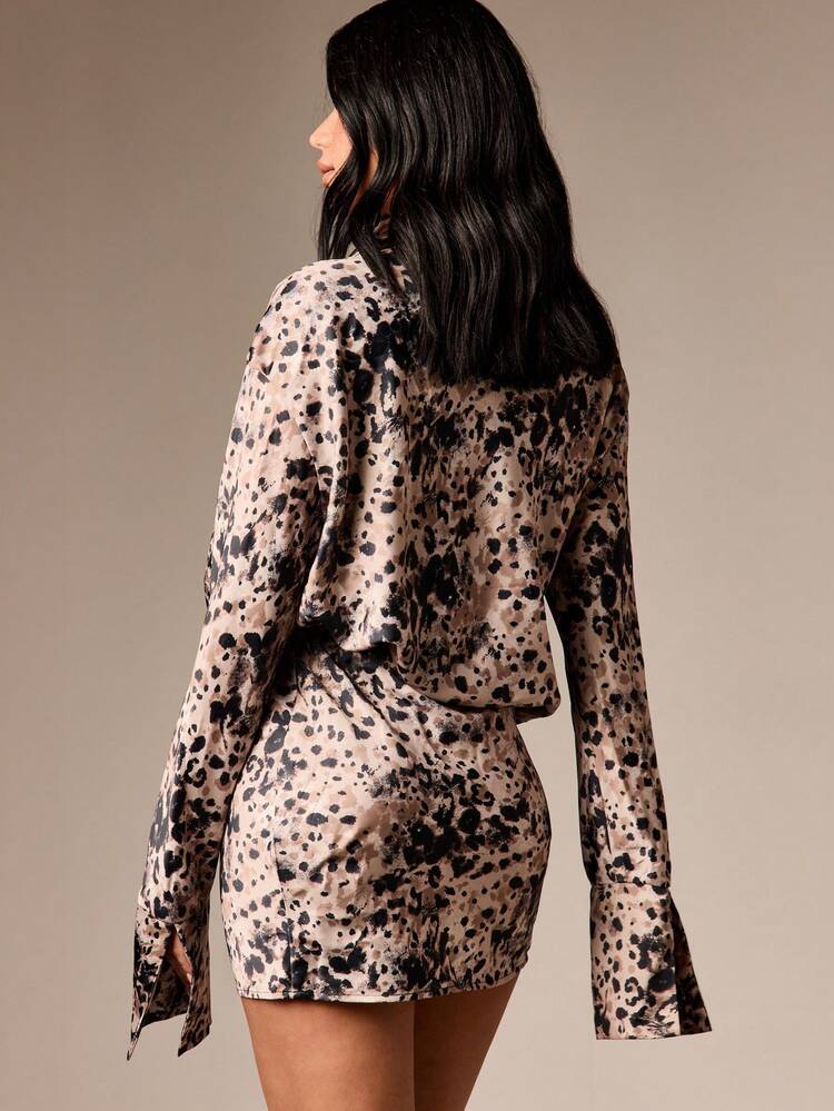 AiiRZ Draped Animal Print Mini Dress