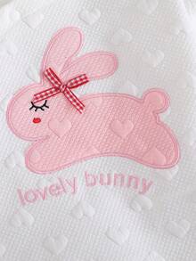 2pcs/Set Piyama Bayi Perempuan Baru Lahir Warna Pink Muda, Piyama Lengan Panjang Motif Hati & Kelinci Lucu Musim Gugur dengan Celana, Set Pakaian Seragam Keluarga - Baby Pink - View 6