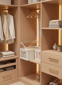 Cirelle 1/2pcs Uncovered/Covered Fabric Foldable Storage Boxes With Visible Window, Home Drawer Type Jeans Organization Storage Containers - Beige With Lid - View 7
