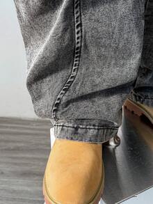 Manfinity Hypemode Herren Knopftaschen Gerade Lässig Locker Sitzende Baggy Jeans, Streetwear und Vielseitig - Grau - Übersicht 6