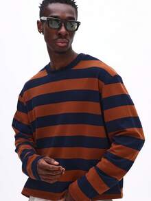 SUMWON Long Sleeve Striped Pullover Crew Neck Top Casual Everyday Wear Comfortable Fall Winter Essential - Orange - View 5