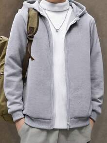 SHEIN Mirajuku 青少年男孩百搭纯色百搭连帽拉链运动衫