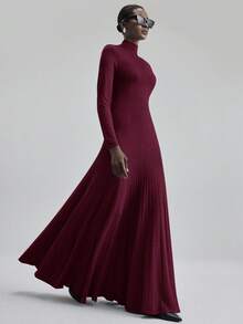 Ontre 这款女士多功能亲肤柔软纱线高领修身插肩长袖连衣裙，适合都市通勤、商务休闲、办公室、教师着装，优雅百搭，亦可作为圣诞节、新年派对、婚礼宾客礼服穿着。 - 酒紅色 - 查看 6