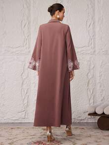 Al Najma Casual Loose Long Sleeve Front Button Women's Arabic Dress - Pink - View 3