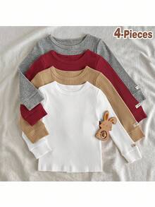 Loomiva Set da 4 pezzi di top casual e comodi di colore unito, adatti per neonati e bambini piccoli, unisex - Multicolore - Visualizzare 8