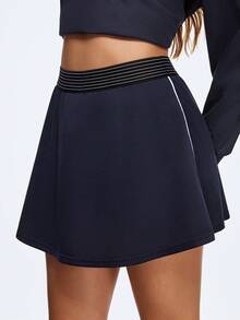 Eassivo Eassivo Women's Navy Blue Athletic Skirt,High Waist Tennis Skirt With Contrast Stripe Waistband, Casual Preppy Style, Stretchy A-Line Sportswear, Lightweight Breathable Golf Skirt,Sport Skort,Navy Tennis Skirt - Navy Blue - View 4