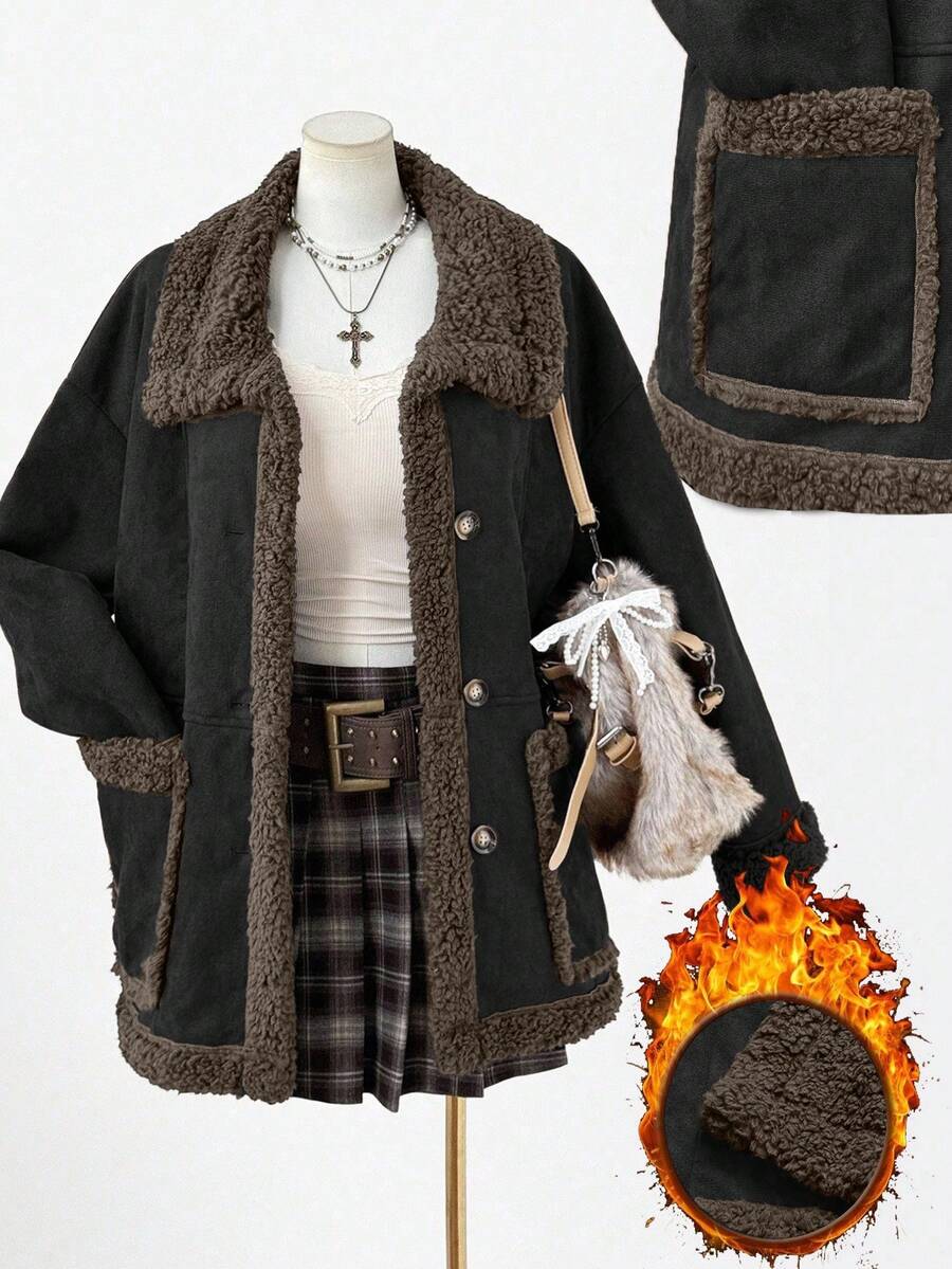 Lyrianda New Elegant Deer Velvet Thermal Lined Reversible Long Sleeve Short Jacket For Women, Thickened Double-Sided Wear Coat - Multicolor - View 1