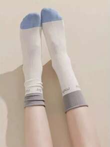 6 pares de calcetines de media caña de estilo universitario de colores caramelo personalizados para mujer, de otoño. Medias De Mujer, Absorción De Sudor Otoño/invierno De Media Caña Calcetines Gruesos Con Calcetines Largos Para Mujeres. Calcetines De Pantorrilla Para Mujer, Calcetines Transpirables De Tenis Con Estampado - Multicolor - Ver 3