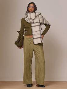 MUSERA Pantalones de pierna ancha con cintura de lazo de ante sintético, estilo cottage core, lindos y acogedores, llamada del campo, casuales de verano - Verde militar - Ver 2