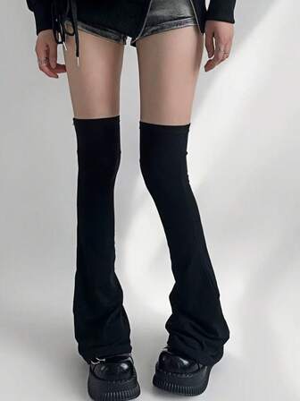 Anime 1 Paar Y2K Punk Stil schwarze ausgestellte Knie-/Oberschenkel-Stulpen, modische minimalistische vielseitige Beinwärmer für Frauen, geeignet für den täglichen Gebrauch, Dates, Partys, Einkaufen