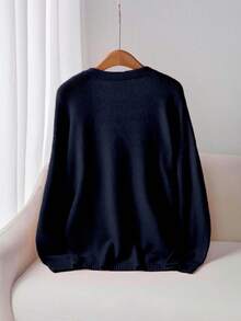Franclia Áo khoác len cardigan cổ chữ V màu trơn cỡ lớn, thường ngày cho mùa thu/đông Áo khoác cardigan màu xanh navy dành cho nữ Áo khoác cardigan cài nút màu xanh navy dành cho nữ cỡ lớn màu hoàng hôn - Xanh đậm - Xem 3